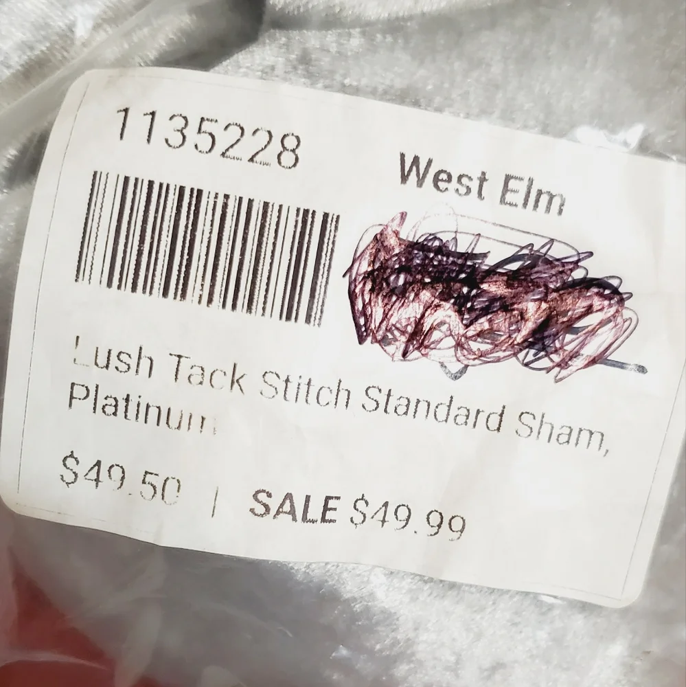 WEST ELM PLATINUM lush tack stitch standard sham gray